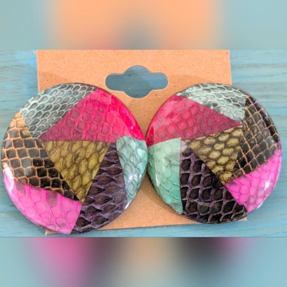 Vintage Bold 80s Snake Print Circular Geometric Earrings Pierced ✨ 2 /$15 ✨ - Picture 1 of 2